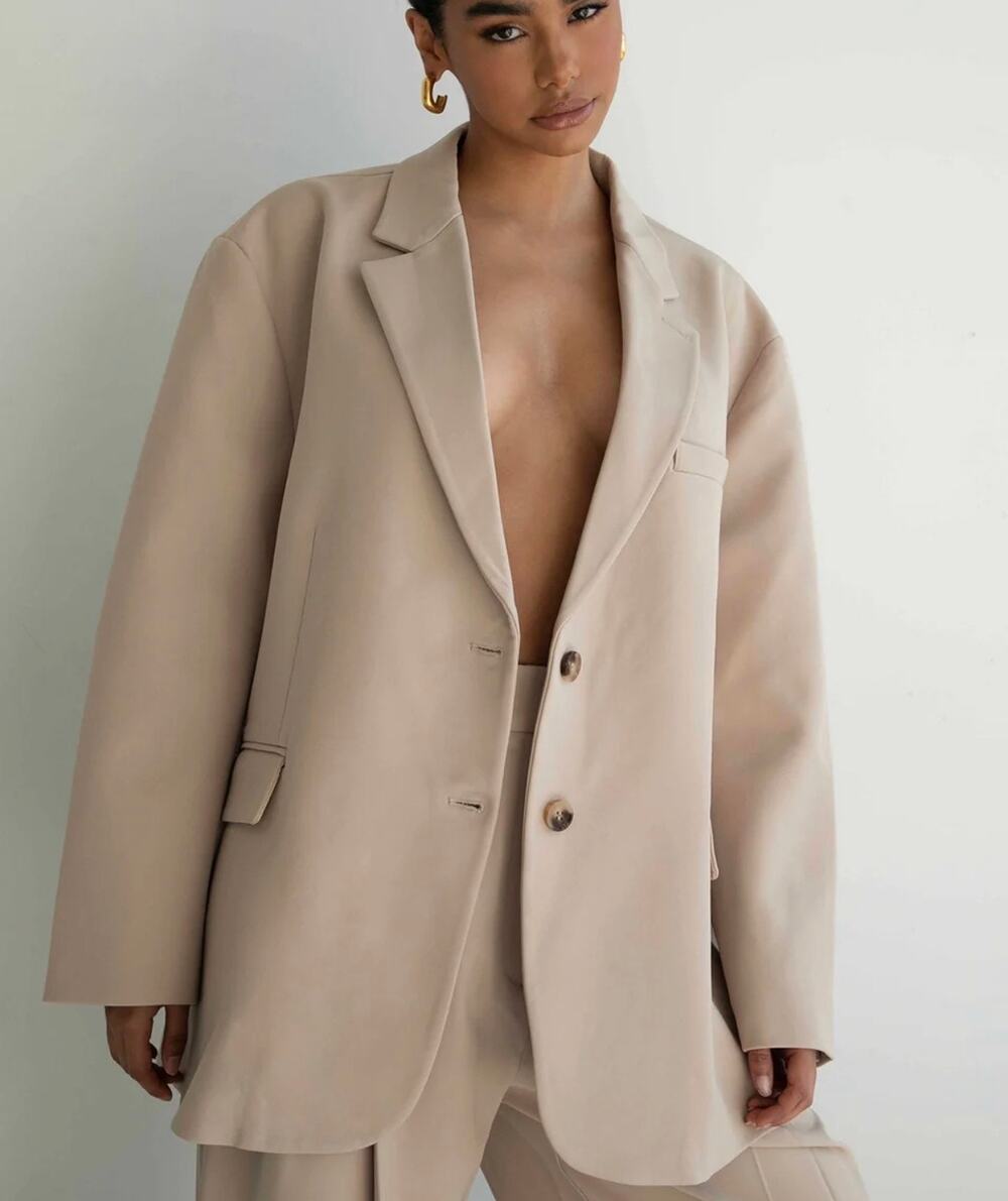 RE ONA Joey Oversized Blazer Womens S Sand Beige NWT $345 Boyfriend Jacket